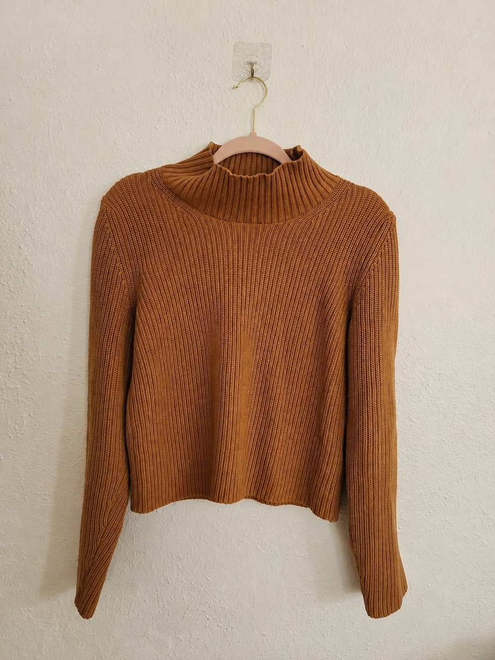 French Connection Ribbed Mock Neck Sweater 100% Cotton - Brown Camel